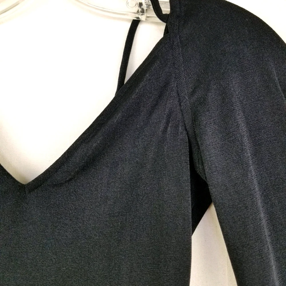 Free People Bodysuit Don't Be Cross Black V-neck Long Sleeve Size XS New